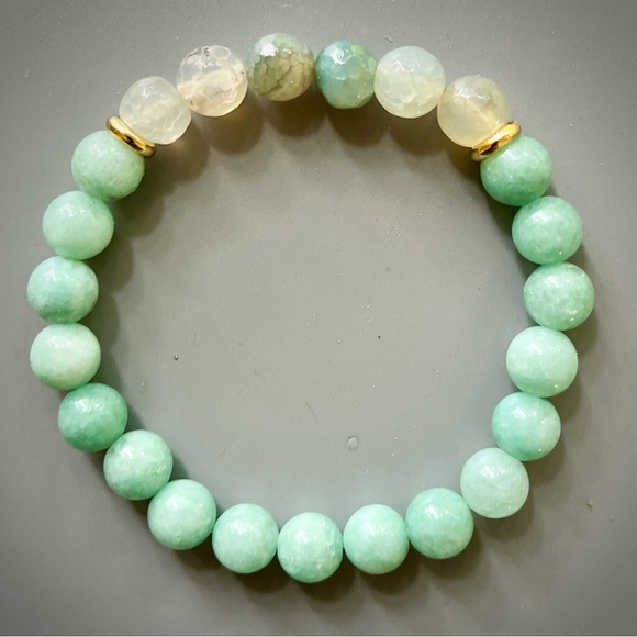 Green Amazonite and Blue Green Agate Handcrafted Bead Bracelet - Picture 3 of 4
